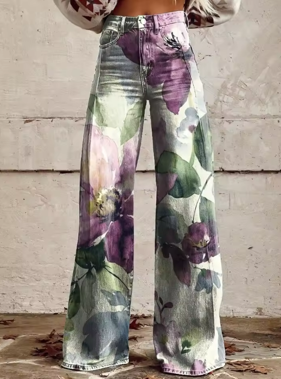 Lucia™ | Pantaloni vintage boho con stampa floreale viola