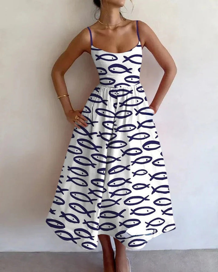 Noare™ | Abito con spalline e stampa a rombi blu 2
